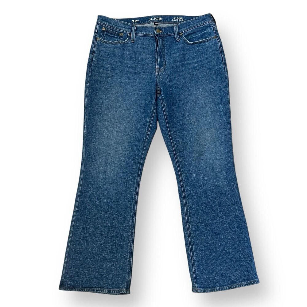 J. Crew 9โ High-Rise Demi-Boot Crop Jeans 32 Tall Medium Wash Blue Stretch BV846